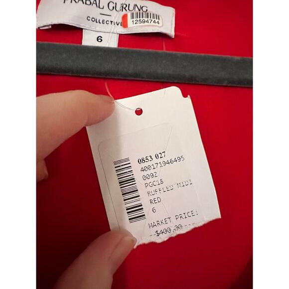 Prabal Gurung Red Sleeveless Ruffle Midi Dress Sz 6 - Picture 7 of 8